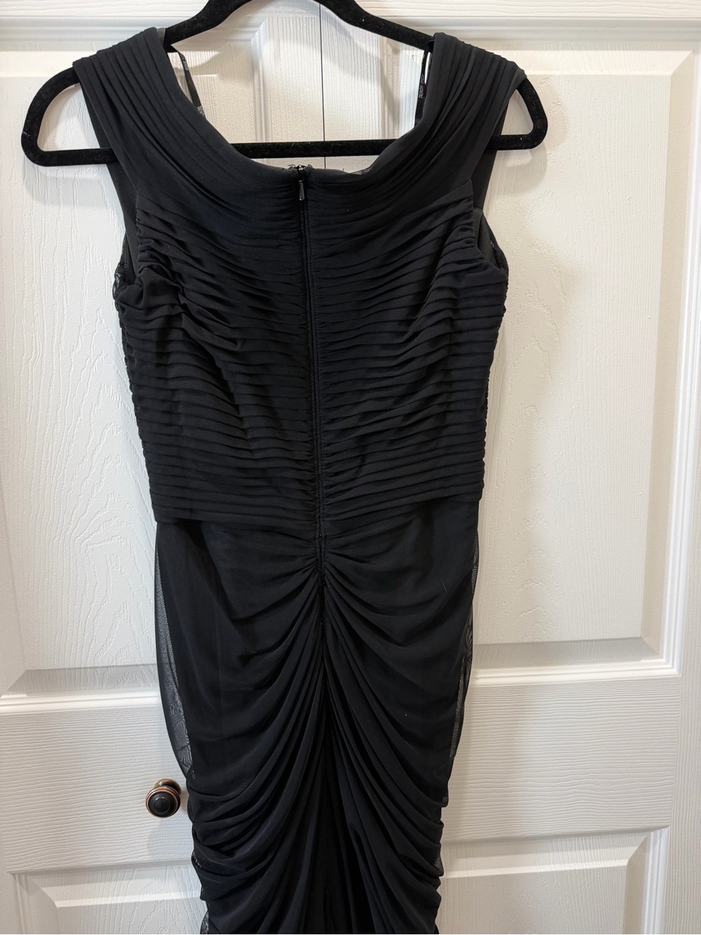 Tadashi Shoji Black Draped Mesh Evening Gown M - Picture 9 of 11